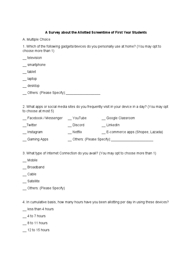 A Survey About The Allotted Screentime of First Year Students | PDF ...