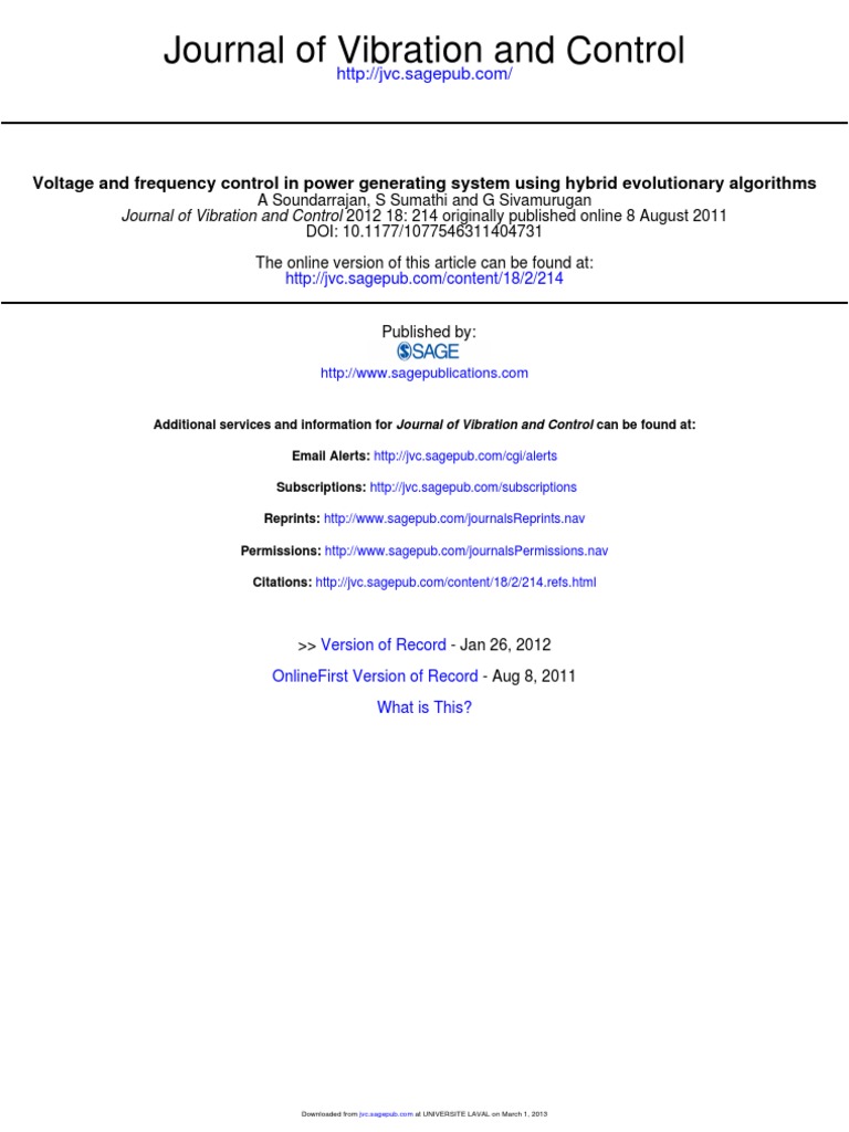 Journal of Vibration and Control PDF Mathematical Optimization