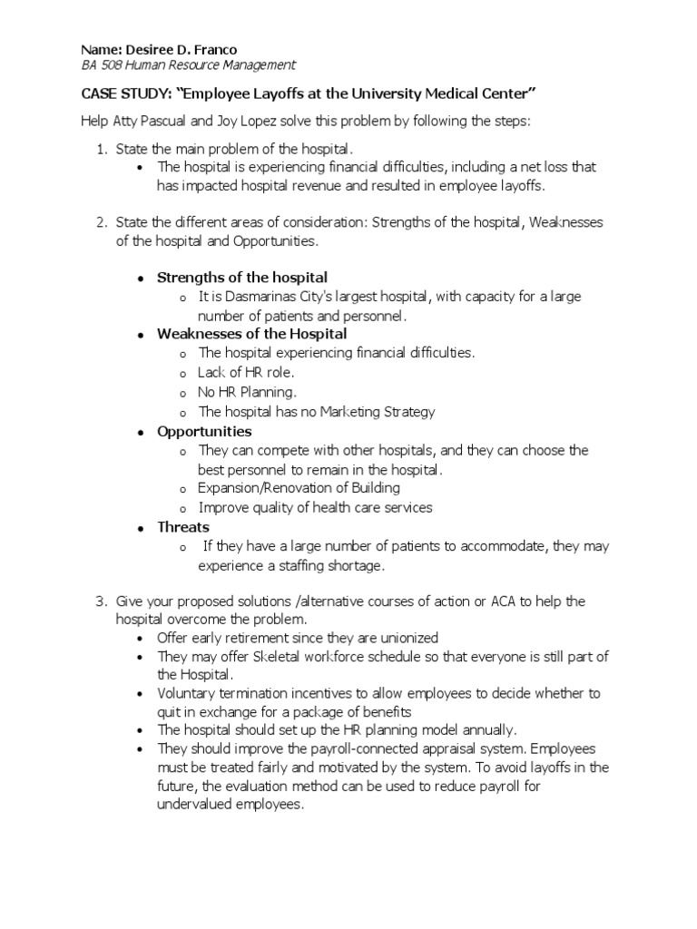JModule Iii (Employee Layoffs at The University Medical