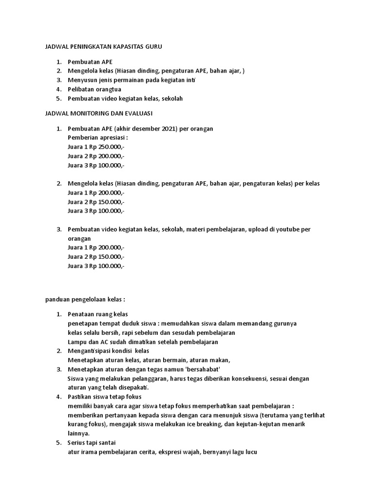 Jadwal Peningkatan Kapasitas Guru Pdf