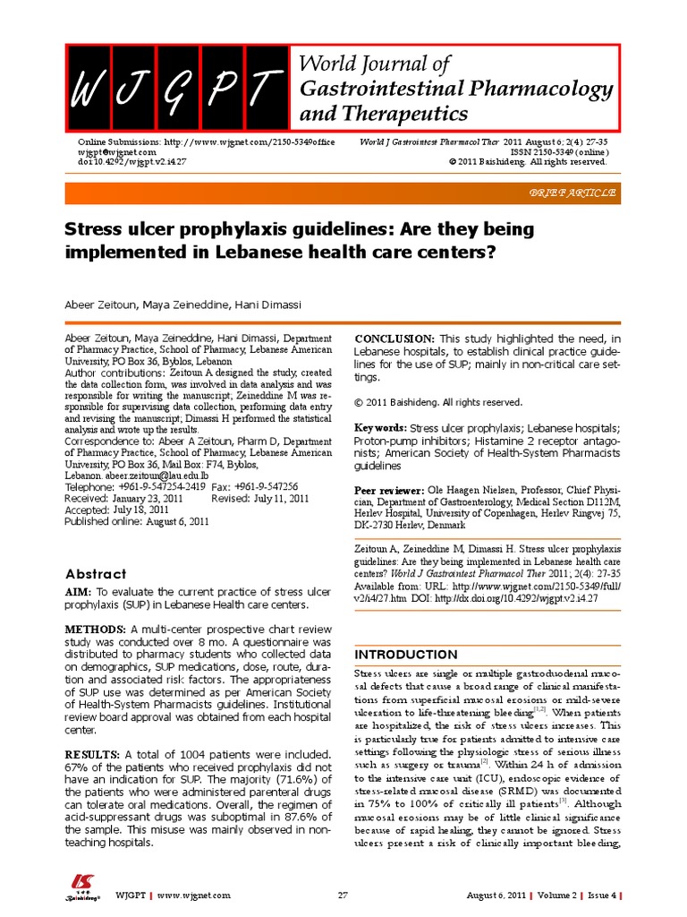 Stress Ulcer Prophylaxis Guidelines PDF Intensive Care Medicine