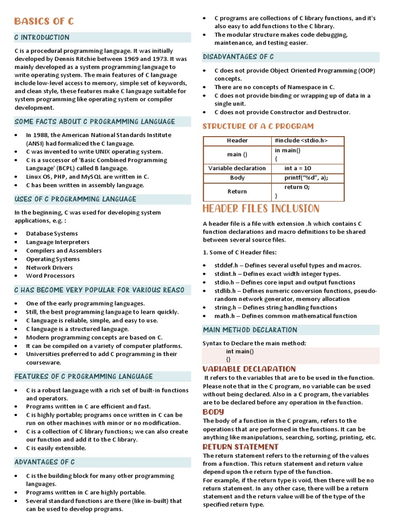 Introduction to C Programming Basics | PDF | C (Programming Language ...