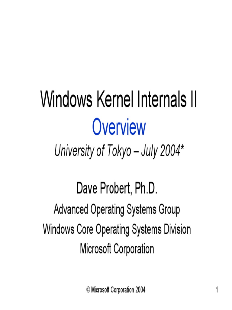 Windows Kernel Internals II: University of Tokyo - July 2004 | PDF ...