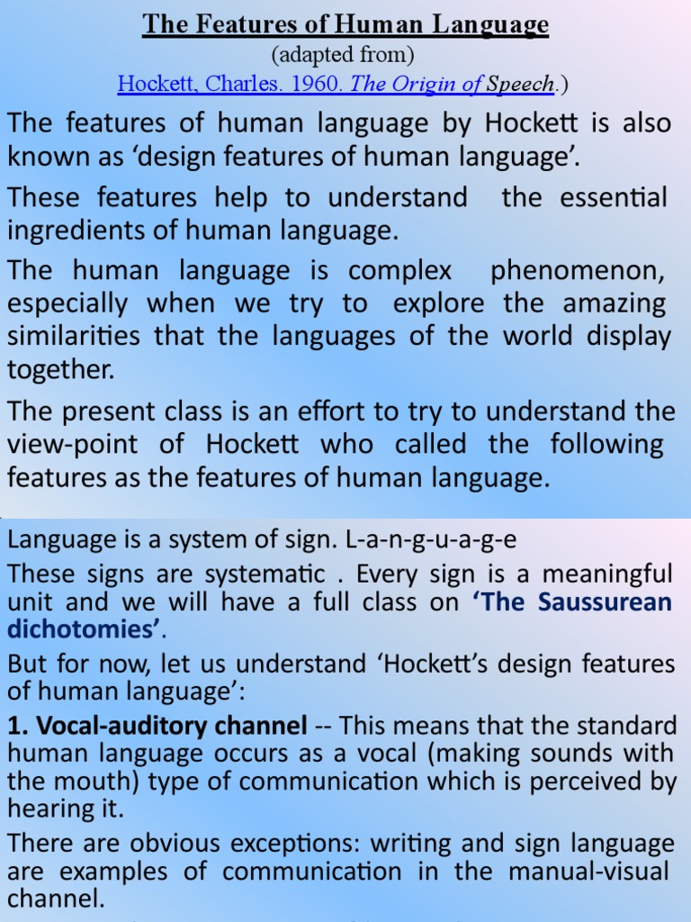 Features of Human Language by Hockett | PDF | Sound | Speech