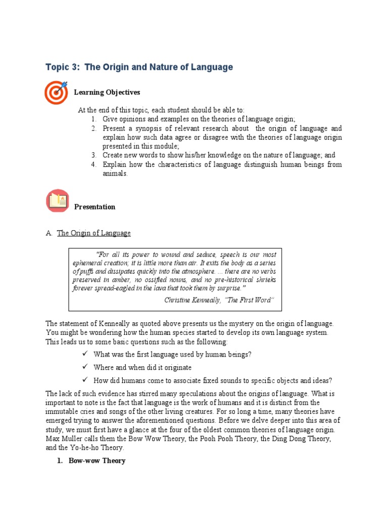 Topic 3: The Origin and Nature of Language: Learning Objectives | PDF ...