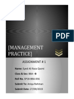 (Management Practice) : Assignment # 1
