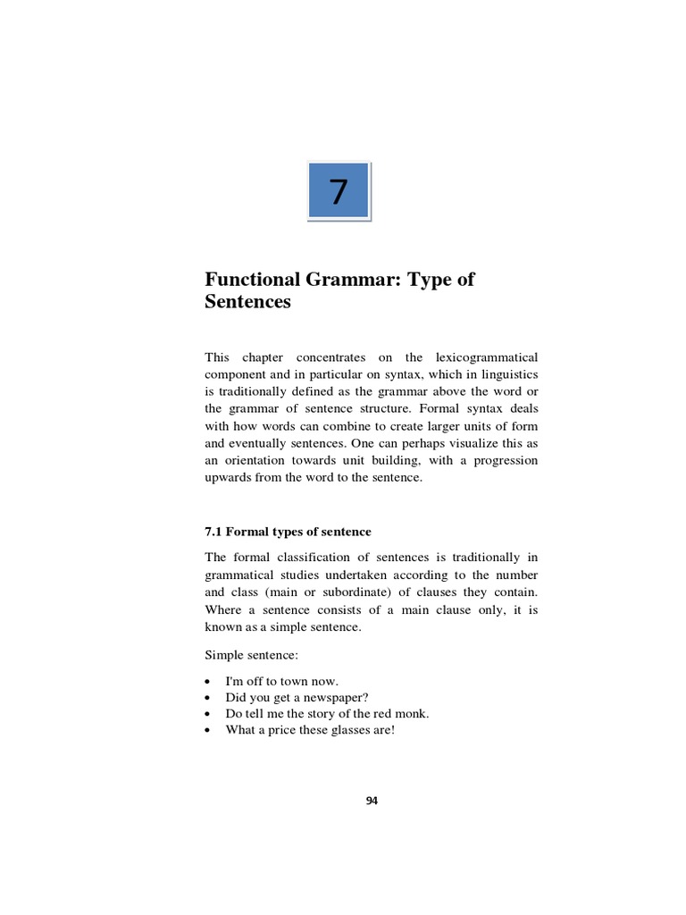 Types of Sentences in Syntax | PDF | Syntax | Phrase