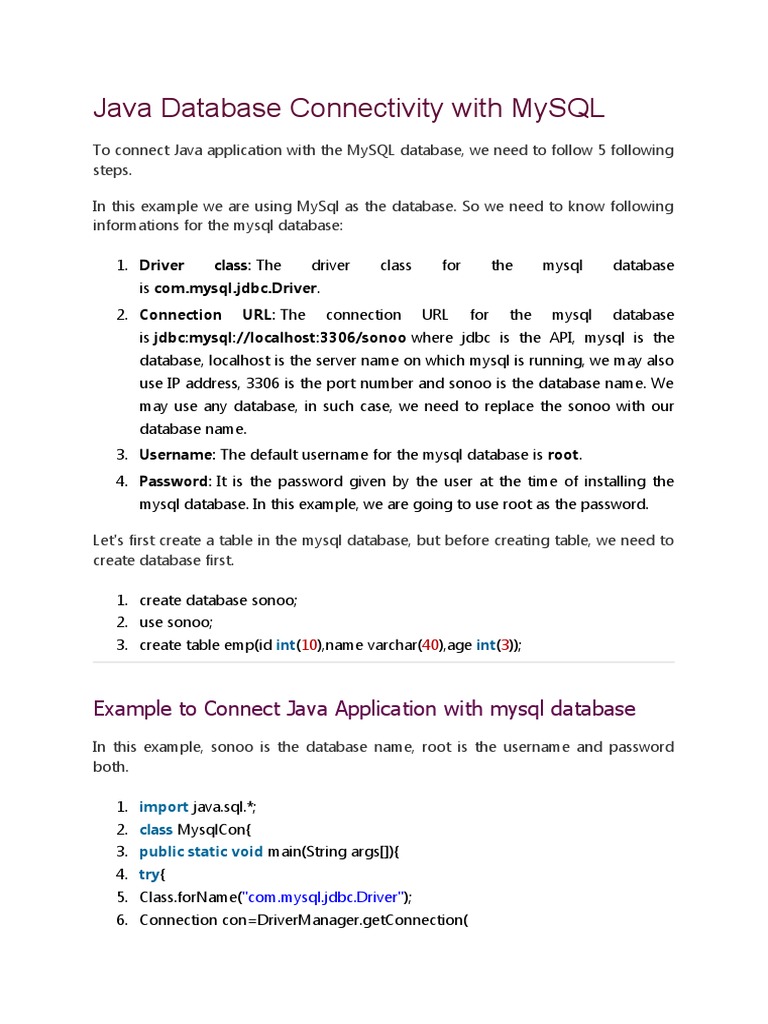 Java Database Connectivity With MySQL | PDF | My Sql | Databases