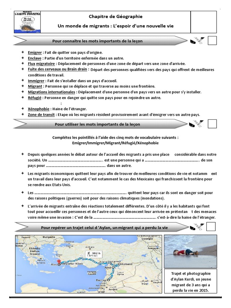 Un Monde De Migrants 4ème Contrôle Corrigé Pdf Fiche de Révision Sur Un Monde de Migrants 2021 | PDF | Migration