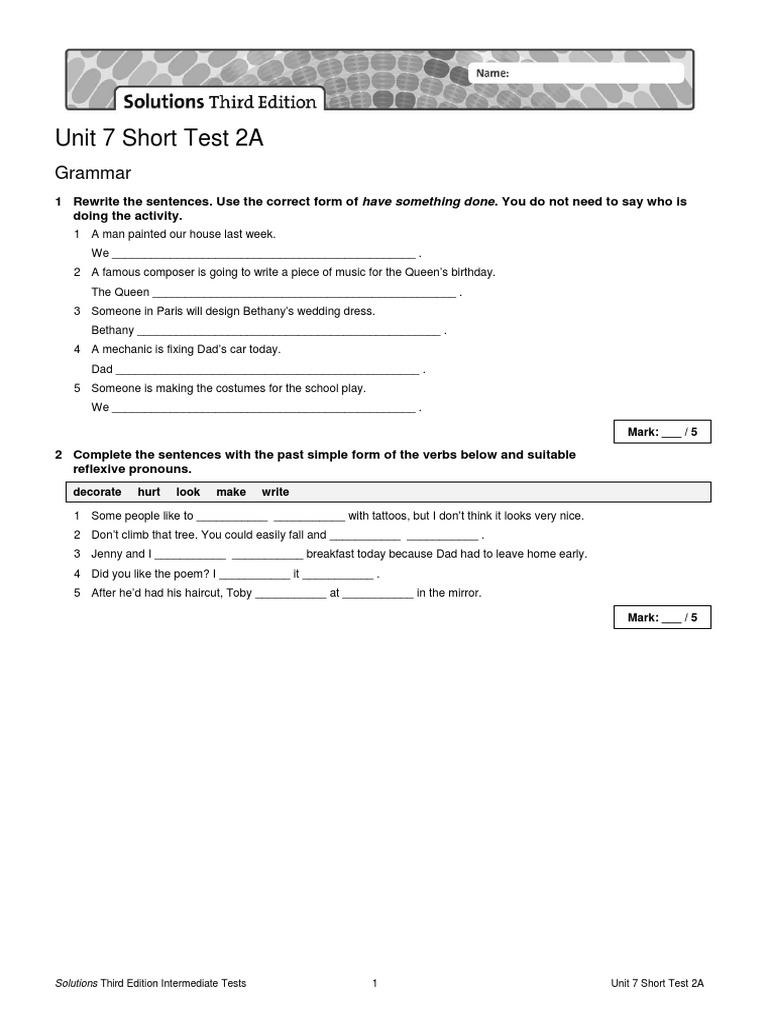 Unit 7 Short Test 2A: Grammar | PDF | Linguistics | Linguistic Morphology