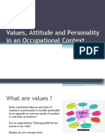 Values, Attitudes & Personality in Occupational Context