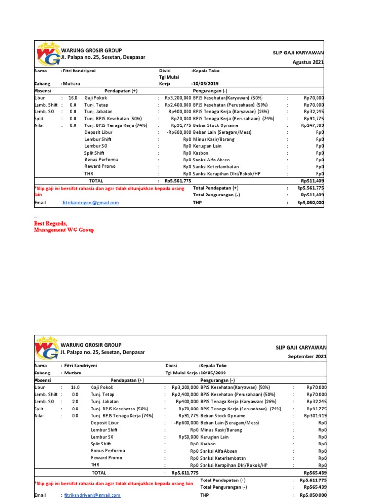 Revisi Slip Gaji WARUNG GROSIR GROUP Slip Gaji Fitri Kandriyeni 3 Bulan PDF