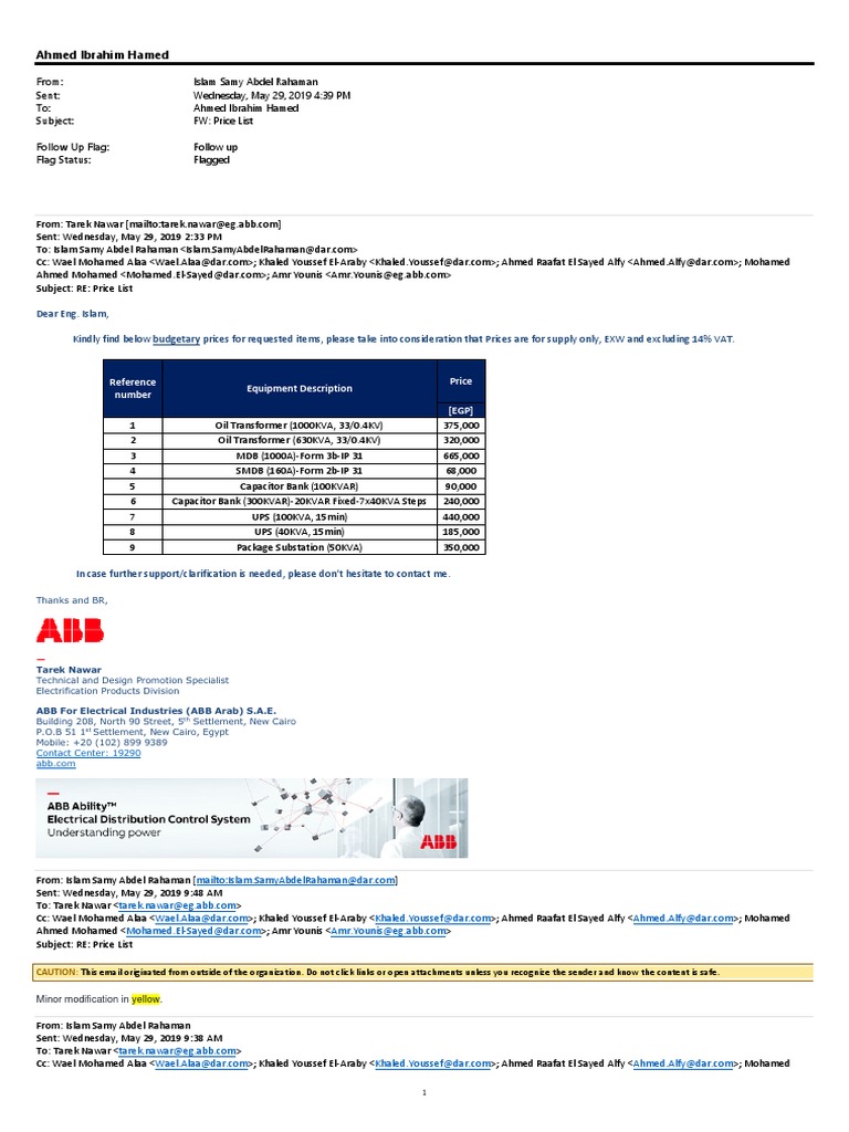 ABB 2025 Price List for Egypt | PDF | Communication | Electrical ...