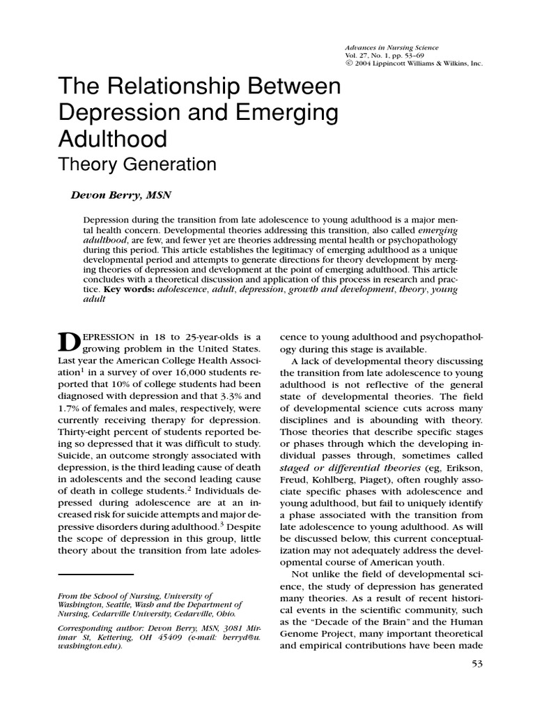 Berry (2004) The Relationship Between Depression and Emerging Adulthood ...