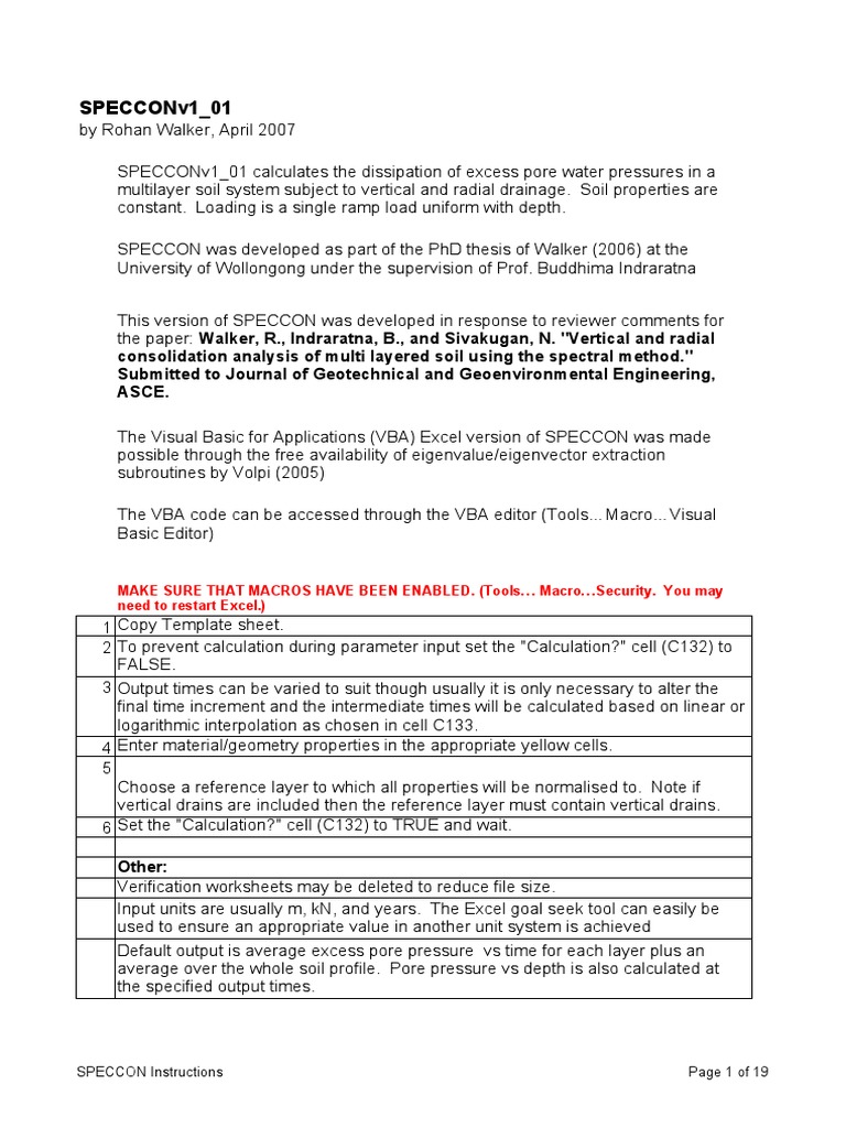 SPECCON Soil Consolidation Guide | PDF | Microsoft Excel | Visual Basic ...