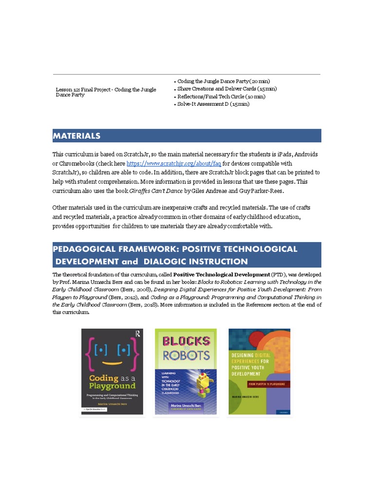 ScratchJr Curriculum Overview | PDF | Teachers | Curriculum