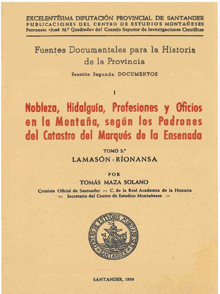 Maza Solano 1956 - Nobleza, Hidalguía, Profesiones y Oficios en La Montaña  - MazaSolano - MazaSolano - PADRONES - 2 - La Mason Rionansa | PDF |  Ciencias sociales
