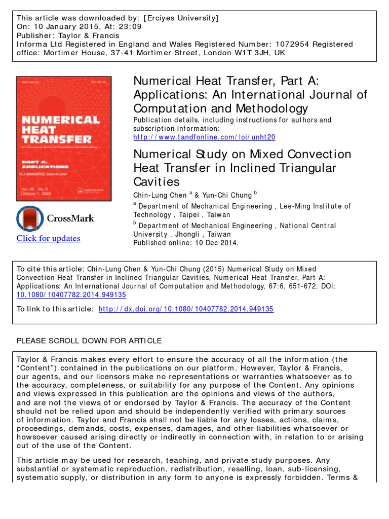 Numerical Heat Transfer, Part A Applications An International Journal
