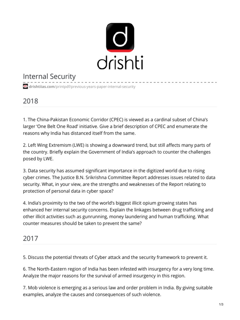 Key Issues in India's Internal Security | PDF | Security | Computer ...