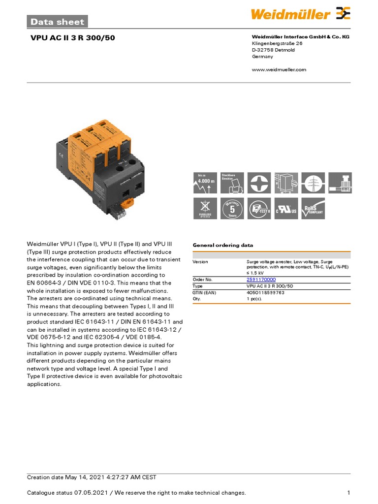 Data Sheet: VPU AC II 3 R 300/50 | PDF | Fuse (Electrical ...