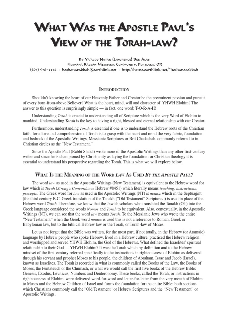 Understanding the Apostle Paul's View of the Torah Through His Own Writings PDF Torah Paul