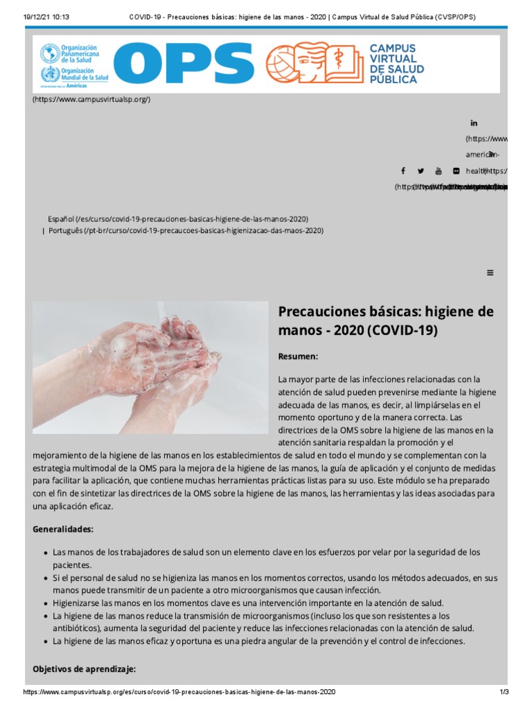 Higiene de Manos en COVID-19: Curso OPS | PDF | Lavado de manos ...