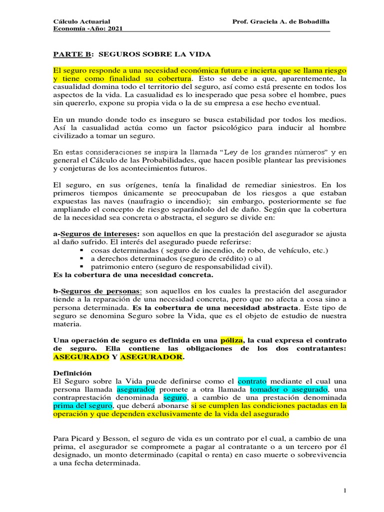 Cálculo de Seguros sobre la Vida | PDF | Seguro | Póliza de seguros