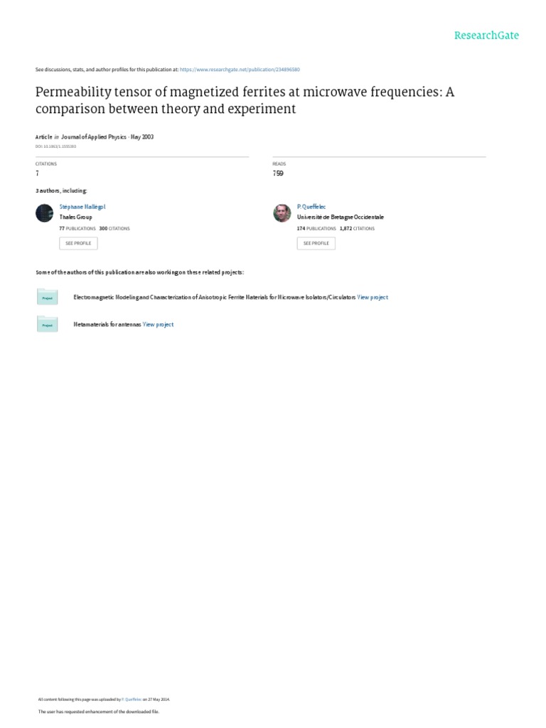 Permeability Tensor of Ferrites at Microwave Frequencies A