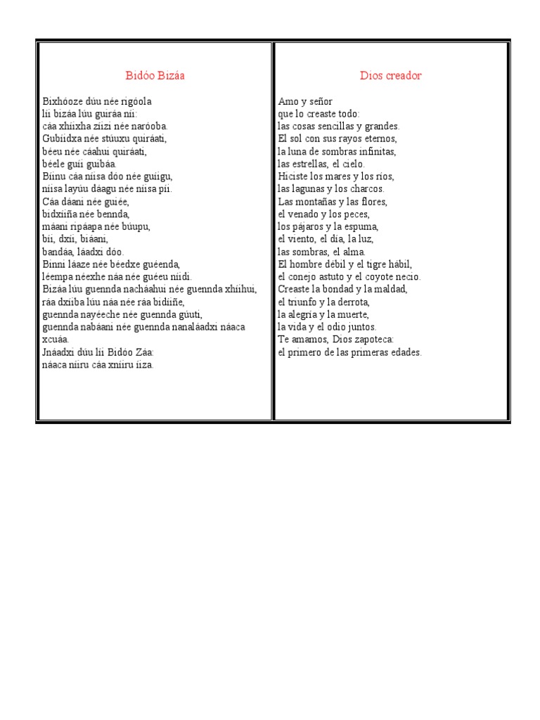 Poema en Zapoteco