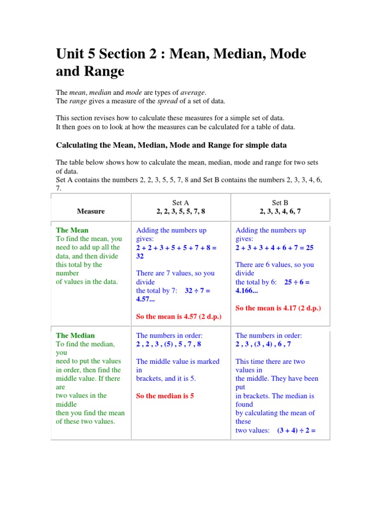 Mean Median Mode | PDF | Mean | Median