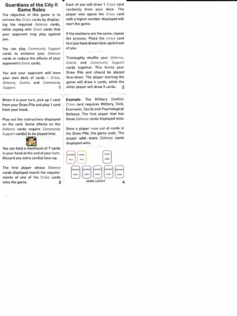 Guardians of the City Game Rules | PDF | Card Games | Gambling