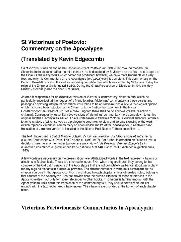 Commentary on the Apocalypse by St. Victorinus | PDF | Logos ...