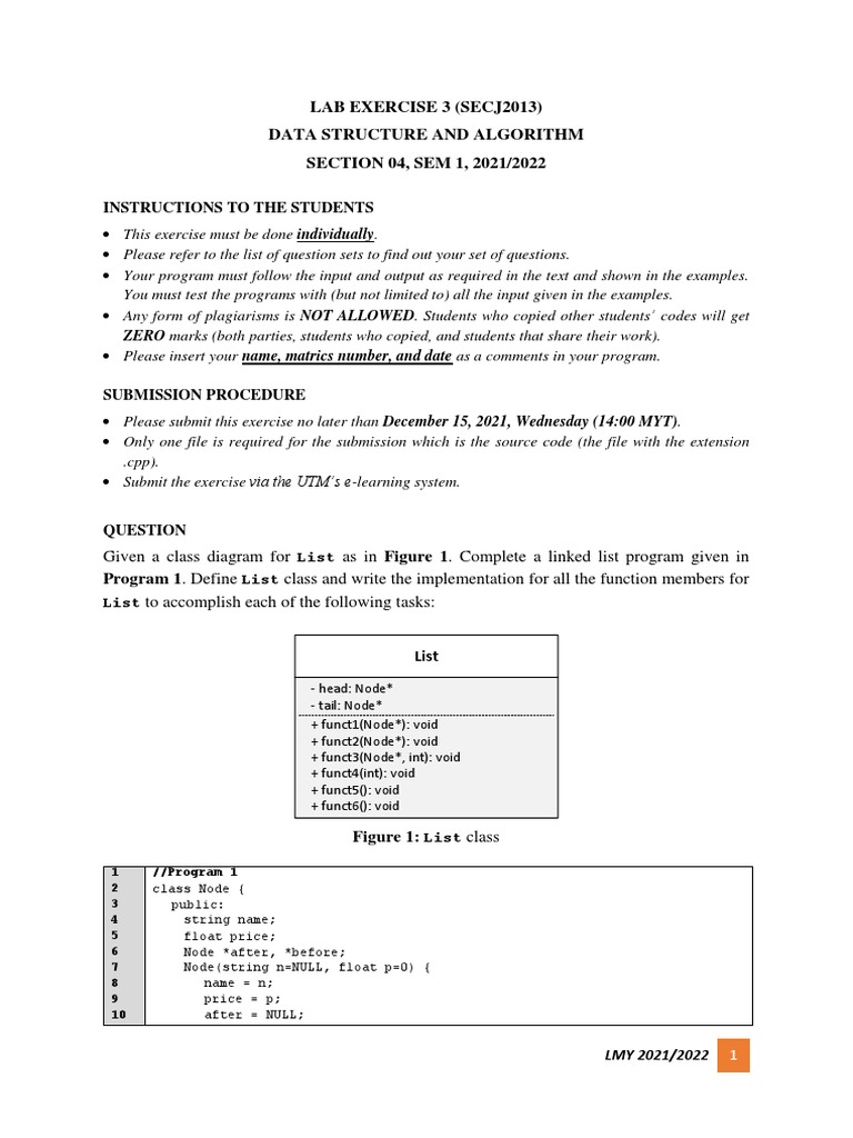 Lab Exercise 3 (Secj2013) Data Structure and Algorithm SECTION 04, SEM ...