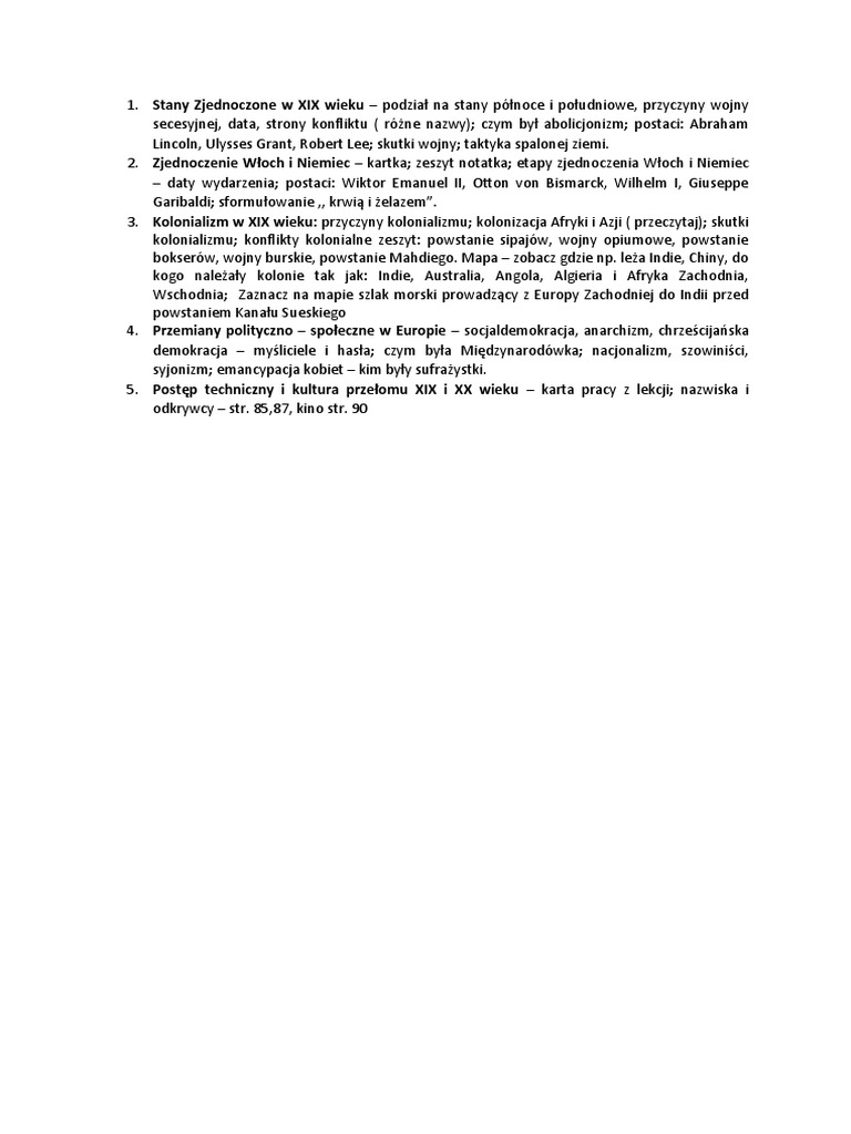 Europa I świat Po Wiośnie Ludów Test Podsumowujący Rozdział Iii Europa I Świat Po Wiośnie Ludów. | PDF