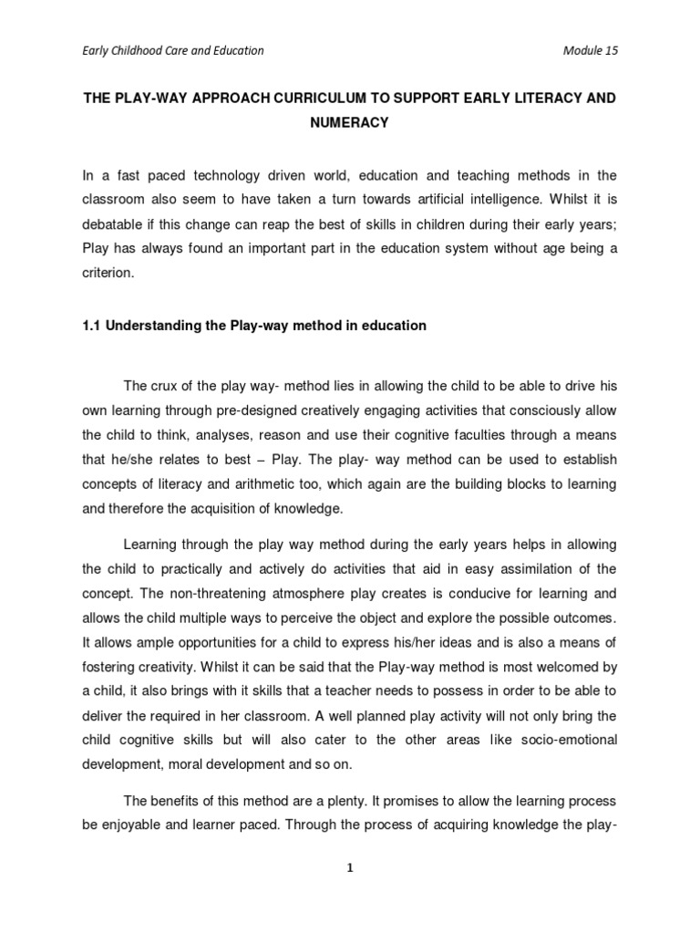 Play-Way Curriculum for Early Literacy | PDF | Phonics | Literacy