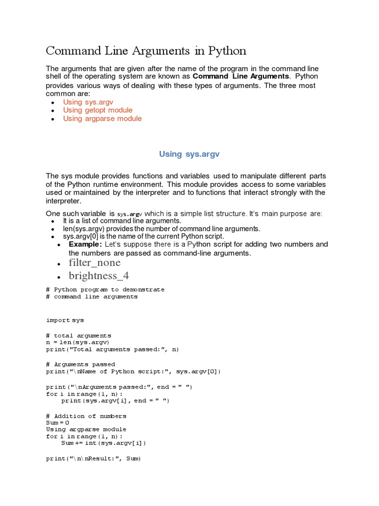 Command Line Arguments in Python | PDF | Parameter (Computer ...