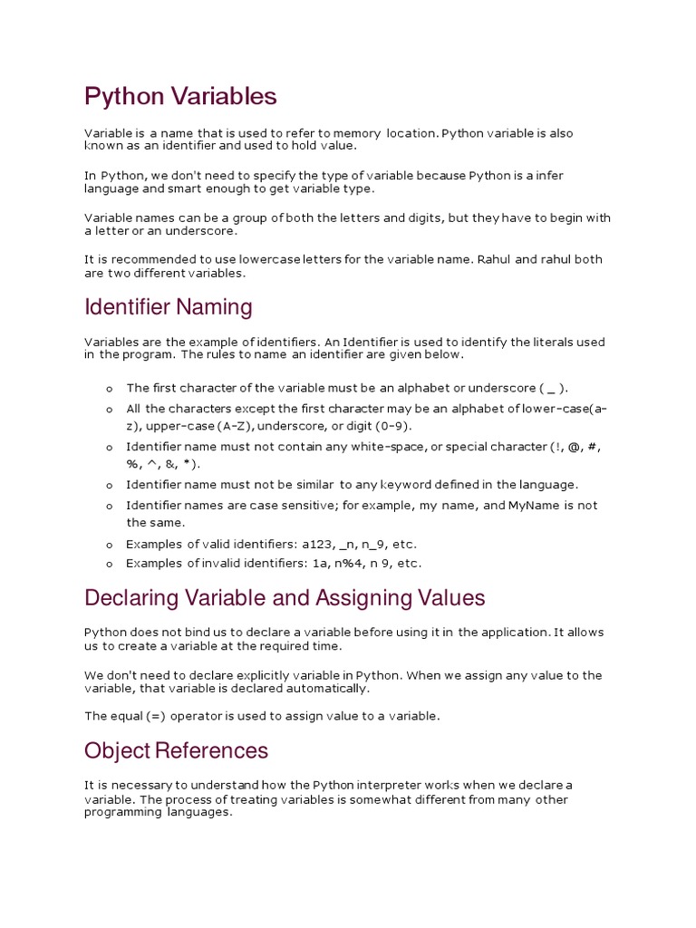 Python Variables: Identifier Naming | PDF | Data Type | Variable ...