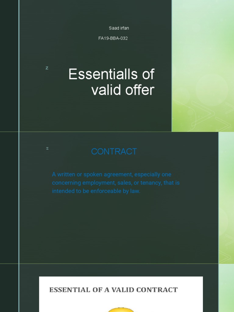 Essentials of a Valid Offer in Contracts | PDF | Offer And Acceptance ...
