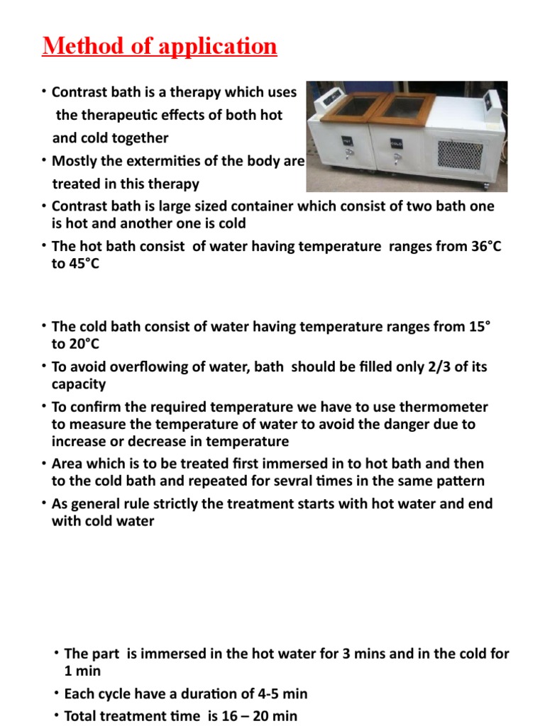 Contrast Bath Therapy Procedure | PDF | Cooking, Food & Wine