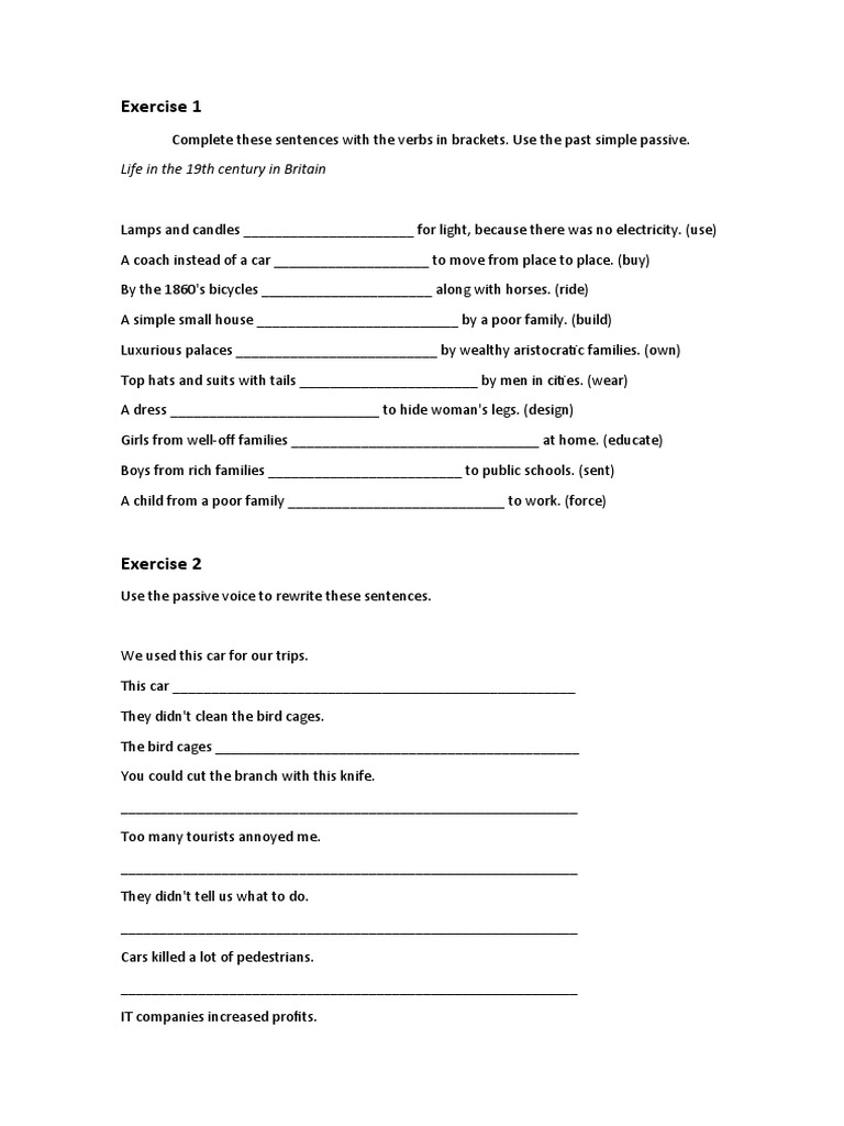 Past Simple Passive Exercises | PDF | Home & Garden