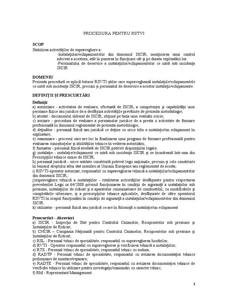 Procedura Rsvti-1 | PDF