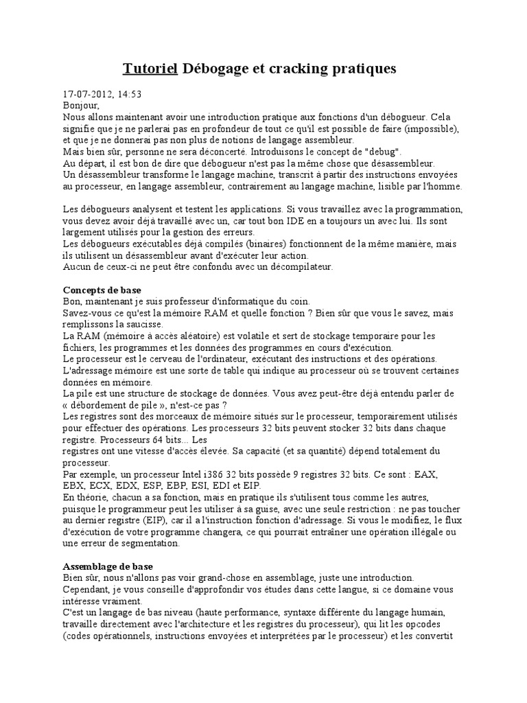 Introduction au débogage et cracking | PDF | Processeur | Programmation