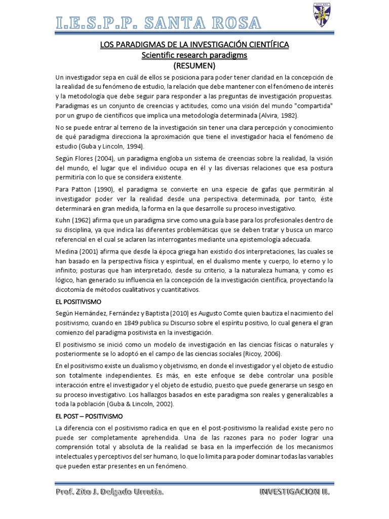 Paradigmas de La Invest I Prof Zito Parte 2 | PDF | Paradigma | Positivismo