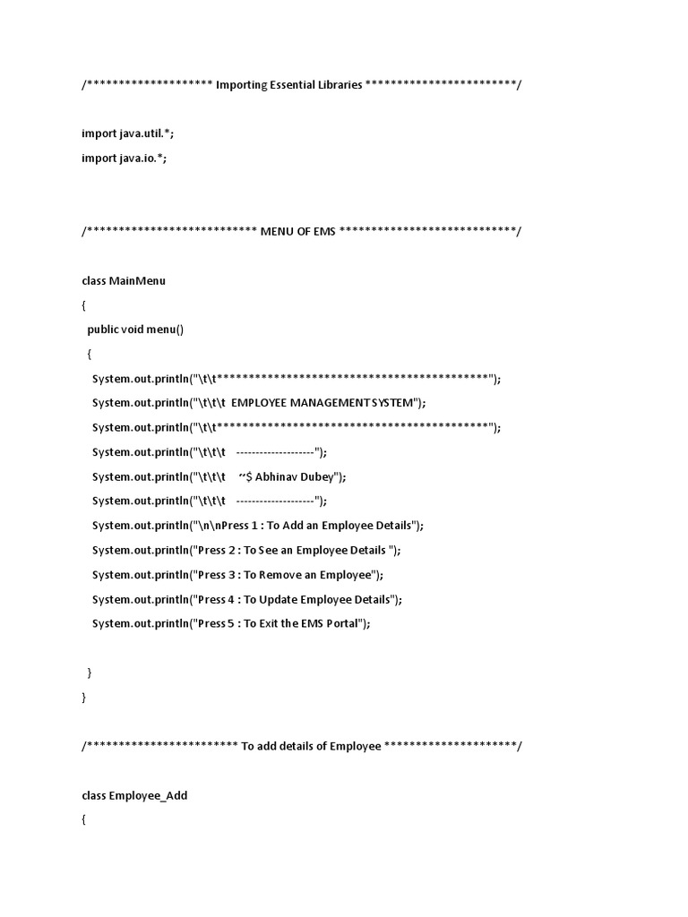 Employee Management System Code | PDF | Computer Programming | Software ...