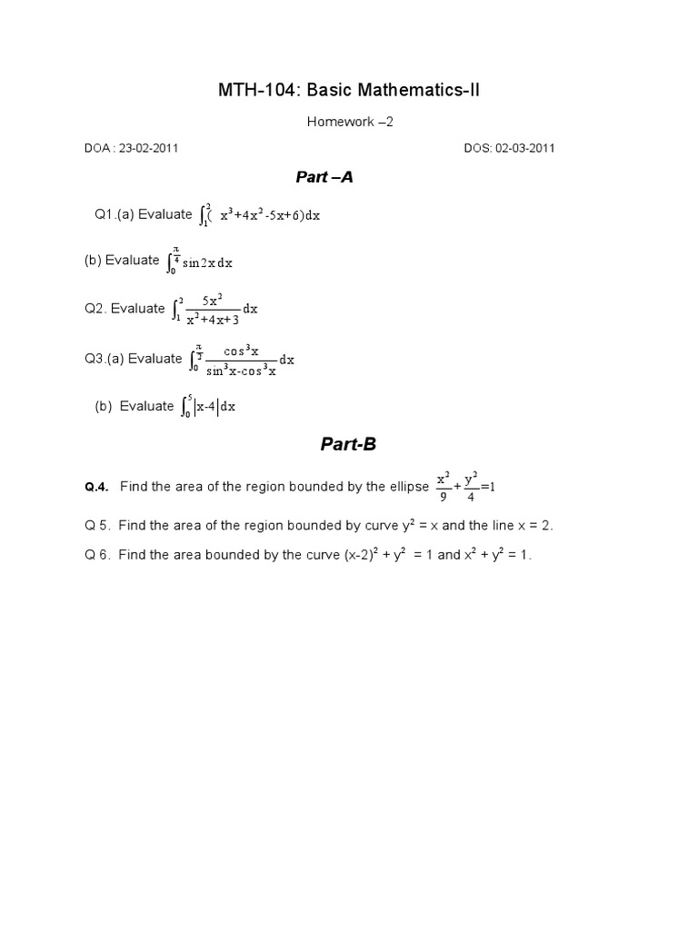 MTH-104 Basic Mathematics II Homework | PDF | Teaching Methods & Materials