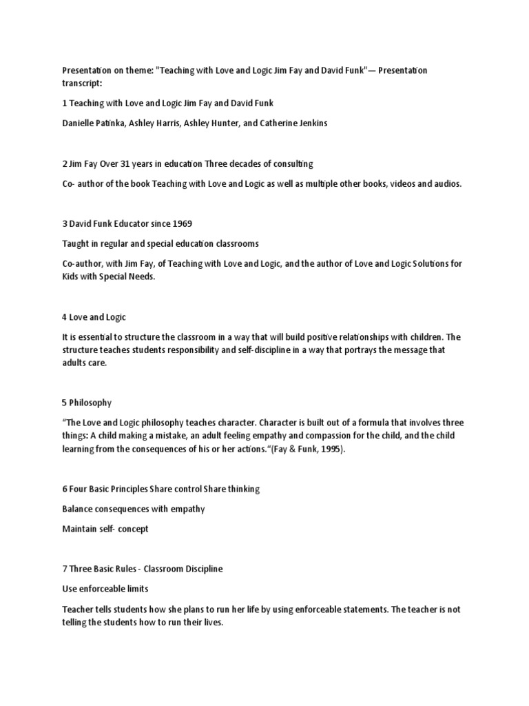 Love and Logic | PDF | Teachers | Behavior