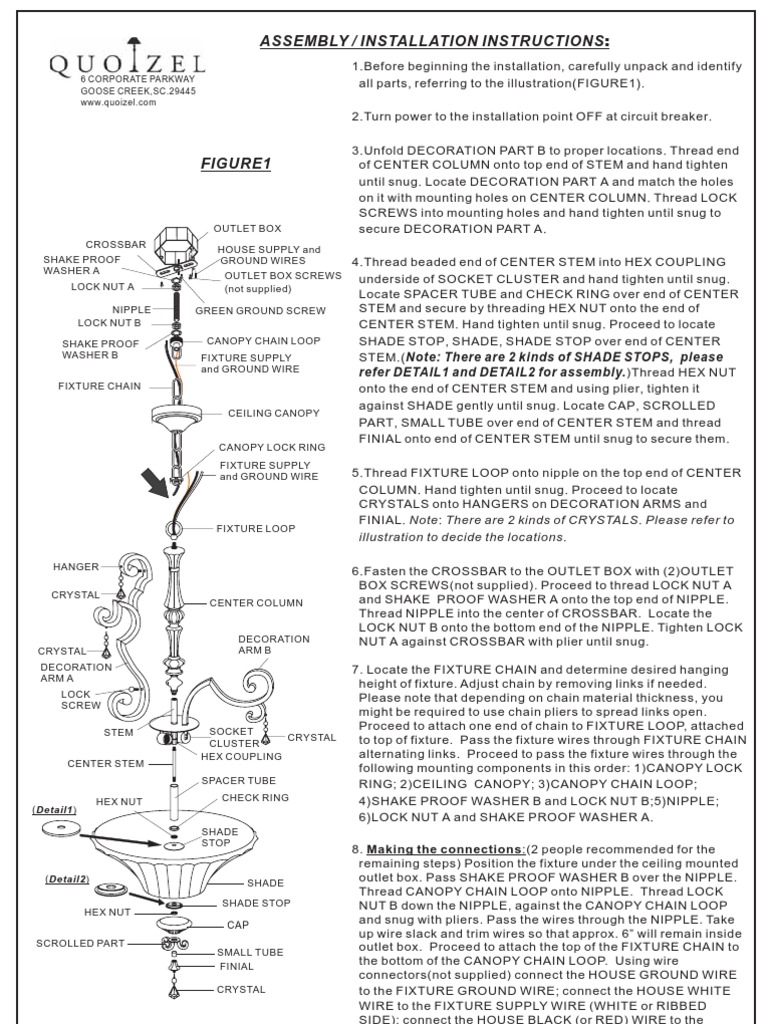 Assembly / Installation Instructions:: Refer DETAIL1 and DETAIL2 For ...
