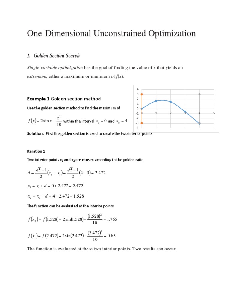 One dimensional unconstrained optimization example 1 golden section