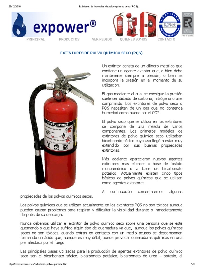 Extintores de Incendios de Polvo Químico Seco (PQS) | PDF | Dióxido de ...