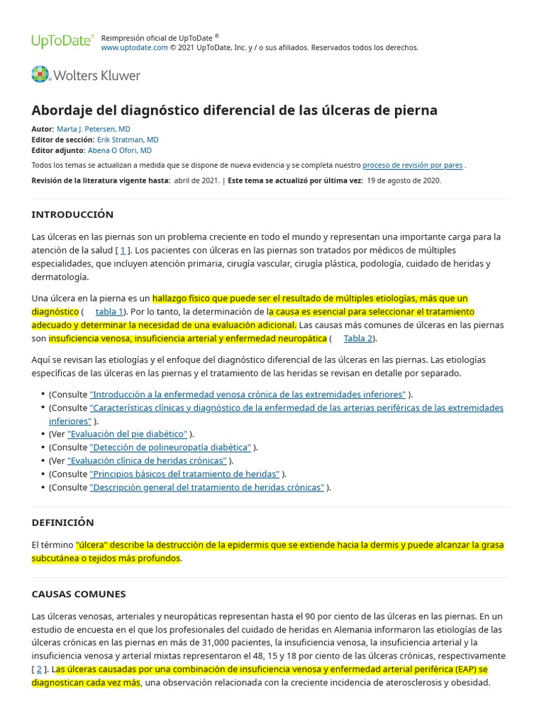 Approach To The Differential Diagnosis of Leg Ulcers - UpToDate-1 | PDF ...